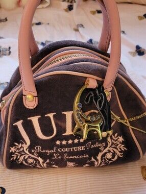 Vintage Juicy Couture Pink Navy Velvet Bowler Bag